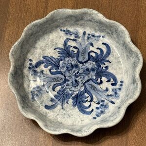 Hand Made Pottery Dish-Greek-Blue-Wavy Edge-Excellent